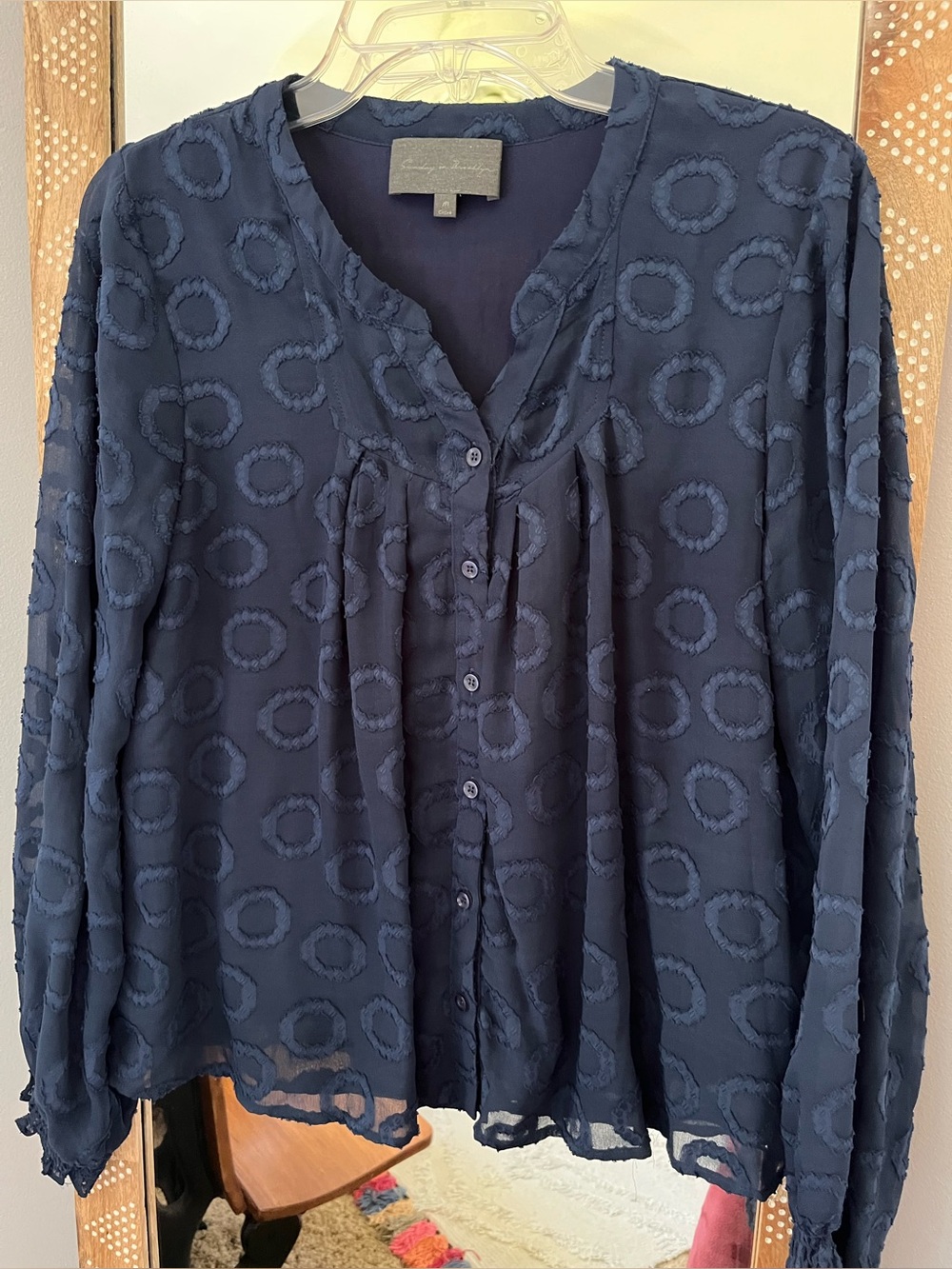 Anthropologie Navy Circle Texture Blouse